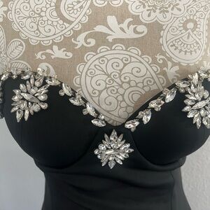 Elegant Black Strapless Prom Dress with Embellishments